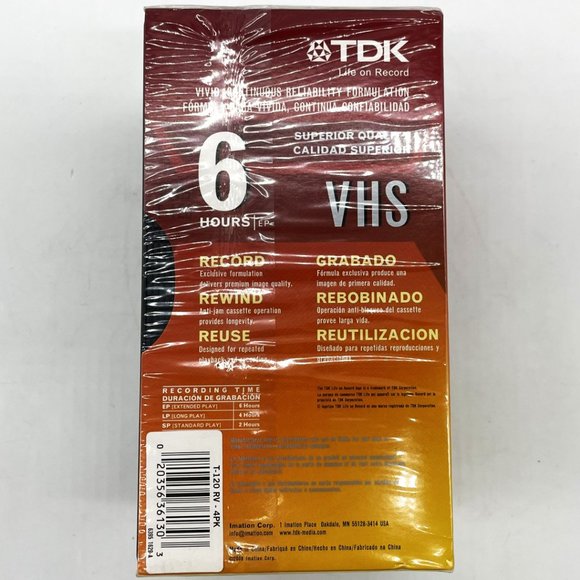 4 PK TDK VHS T-120 6 Hour Recording Superior Quality Blank Video Cassette Tapes - Picture 2 of 4